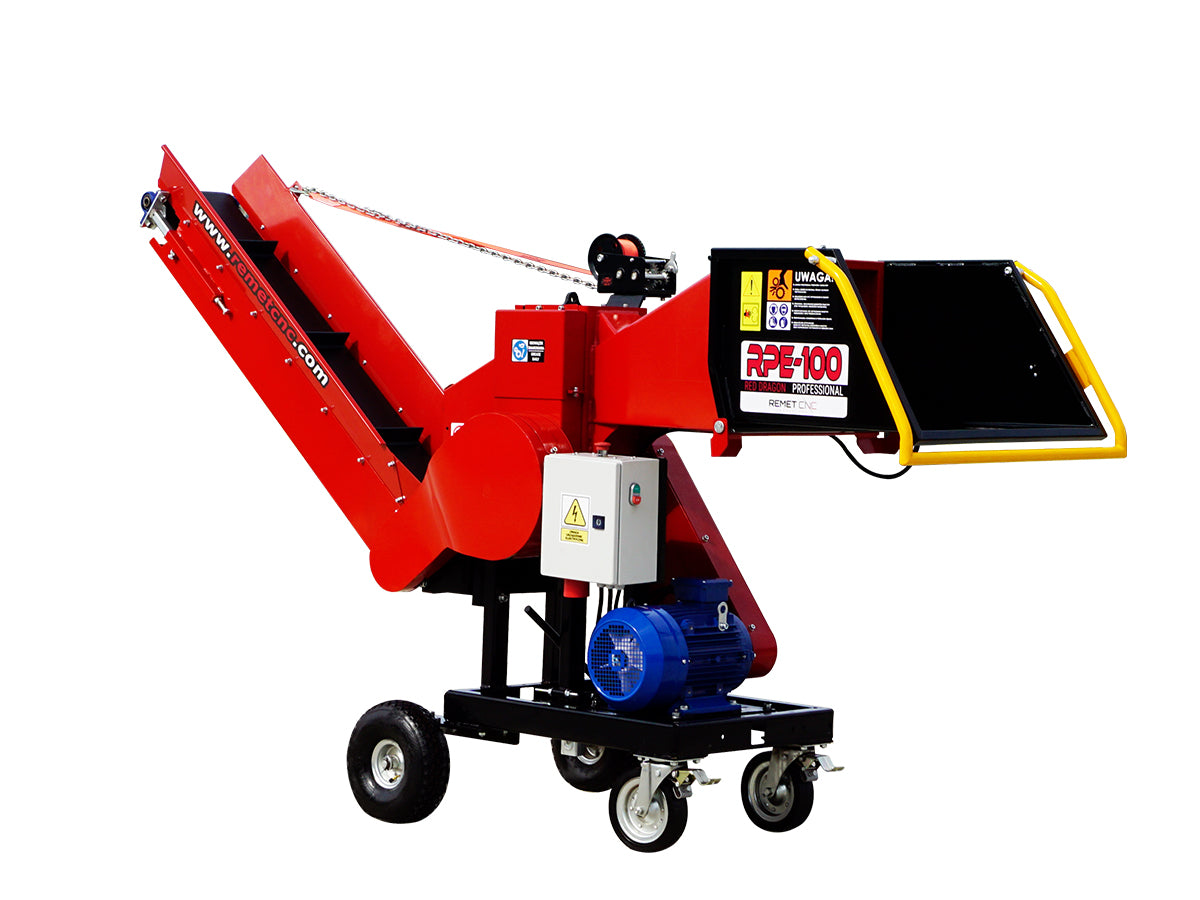 Remet RPE-100 PROFESSIONAL elektromos ágaprító + 1,6 m szállítószalag + kézi alváz