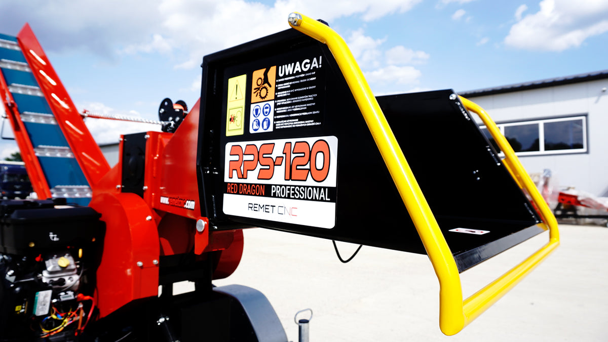 Remet RPS-120 PROFESSIONAL benzinmotoros ágaprító + 2,3 m szalag + forgózsámoly + utánfutó