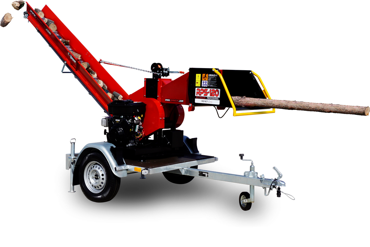 Remet RPS-120 PROFESSIONAL benzinmotoros ágaprító + 2,3 m szalag + forgózsámoly + utánfutó – 2. kép