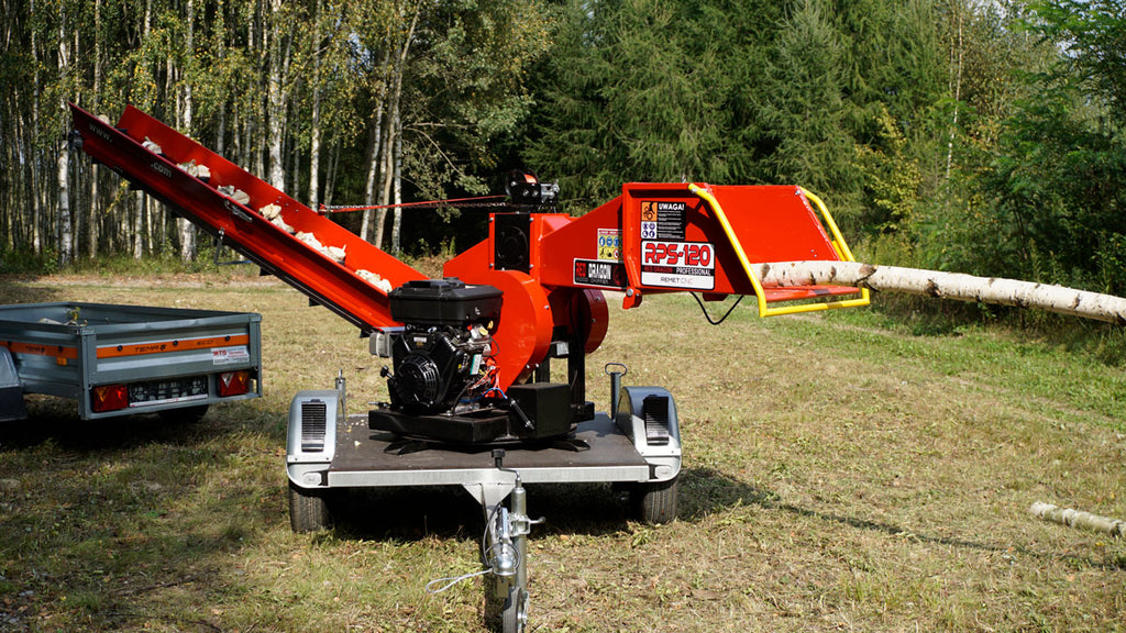 Remet RPS-120 PROFESSIONAL benzinmotoros ágaprító + 2,3 m szalag + forgózsámoly + utánfutó – 3. kép