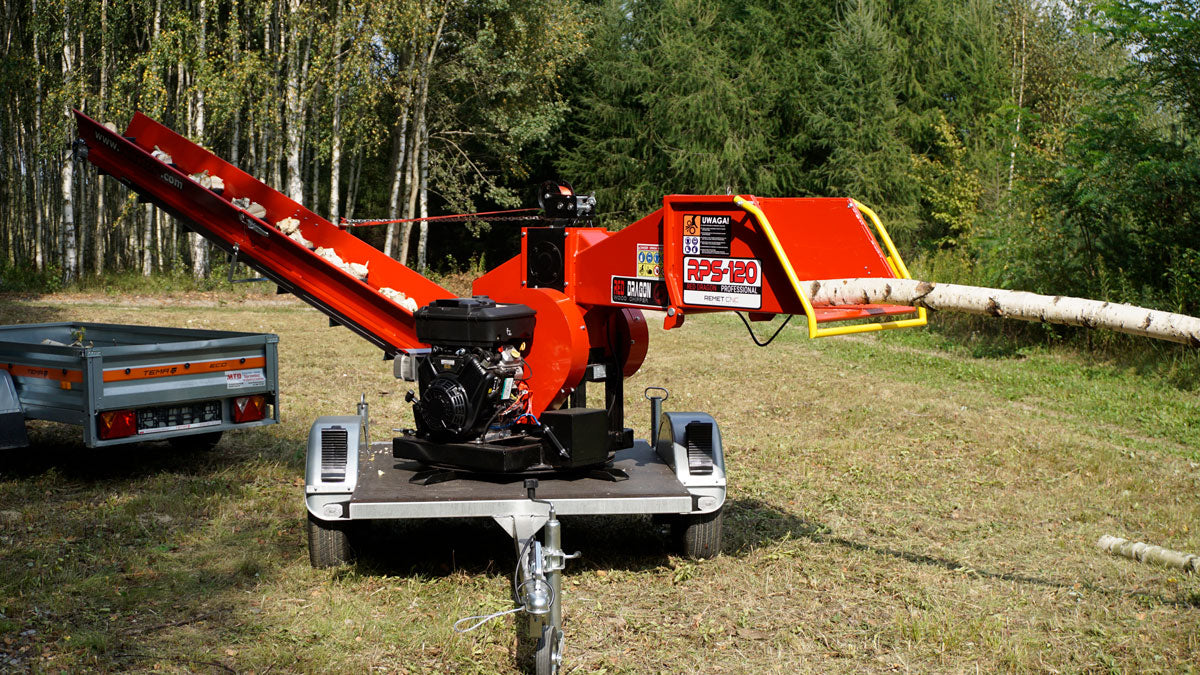 Remet RPS-120 PROFESSIONAL benzinmotoros ágaprító + 2,3 m szalag + forgózsámoly + utánfutó – 3. kép
