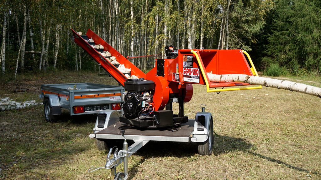Remet RPS-120 PROFESSIONAL benzinmotoros ágaprító + 2,3 m szalag + forgózsámoly + utánfutó – 4. kép